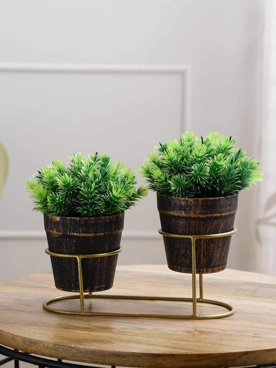 

FOLIYAJ Set Of 2 Artificial Plants With Metal Holder, Green