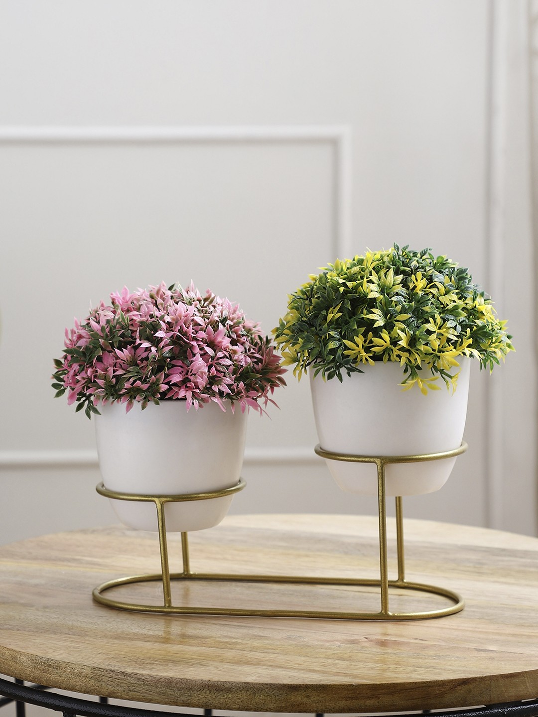 

FOLIYAJ Pink & Yellow Set of 2 Artificial Plants with Holder