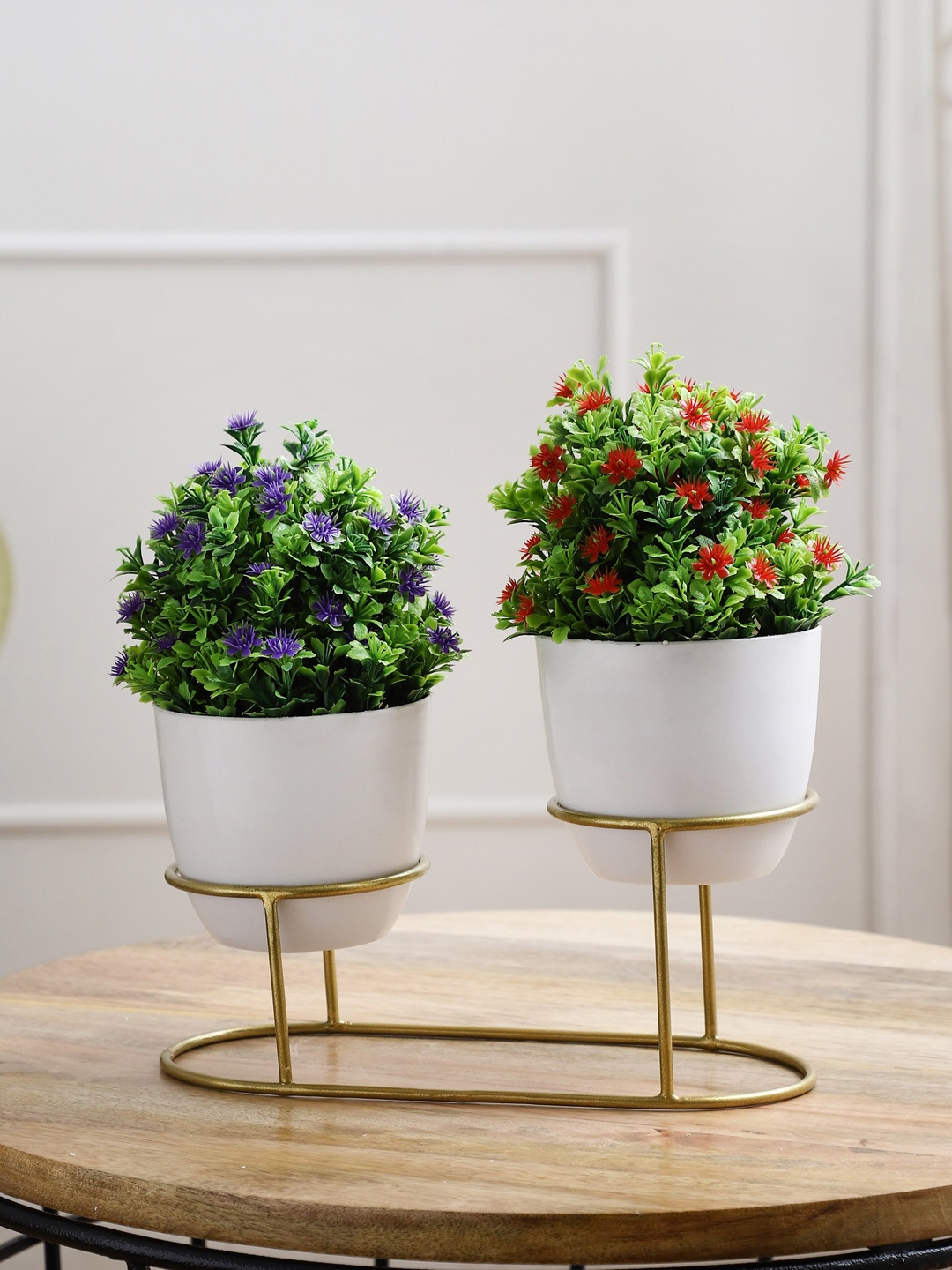 

FOLIYAJ Green & White Set of 2 Thorny Artificial Plants with Holder