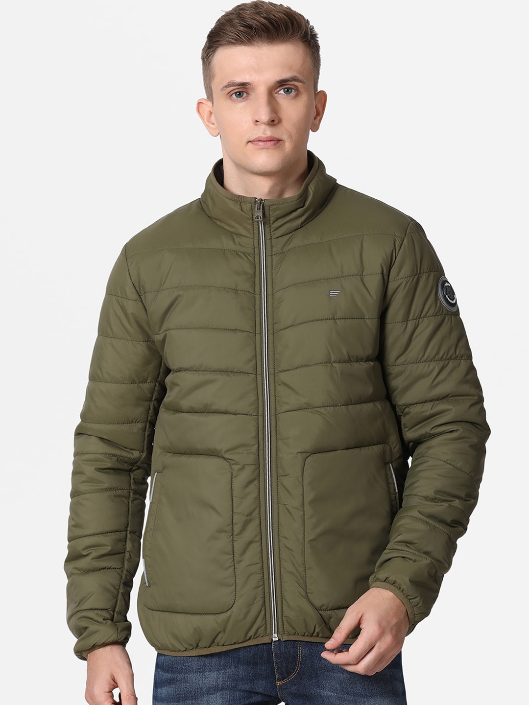 

t-base Men Olive Green Solid Lightweight Puffer Jacket