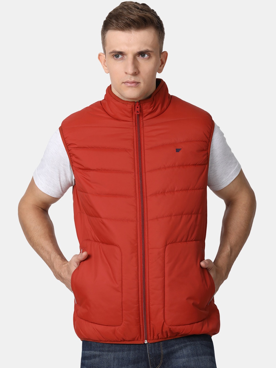 

t-base Men Rust Solid Lightweight Puffer Jacket