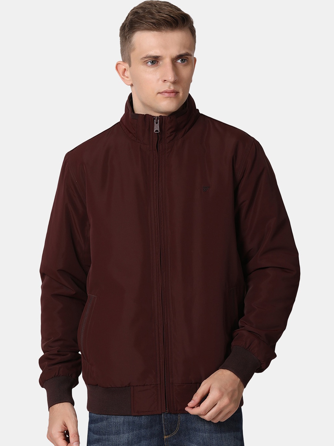 

t-base Men Maroon Solid Lightweight Bomber Jacket