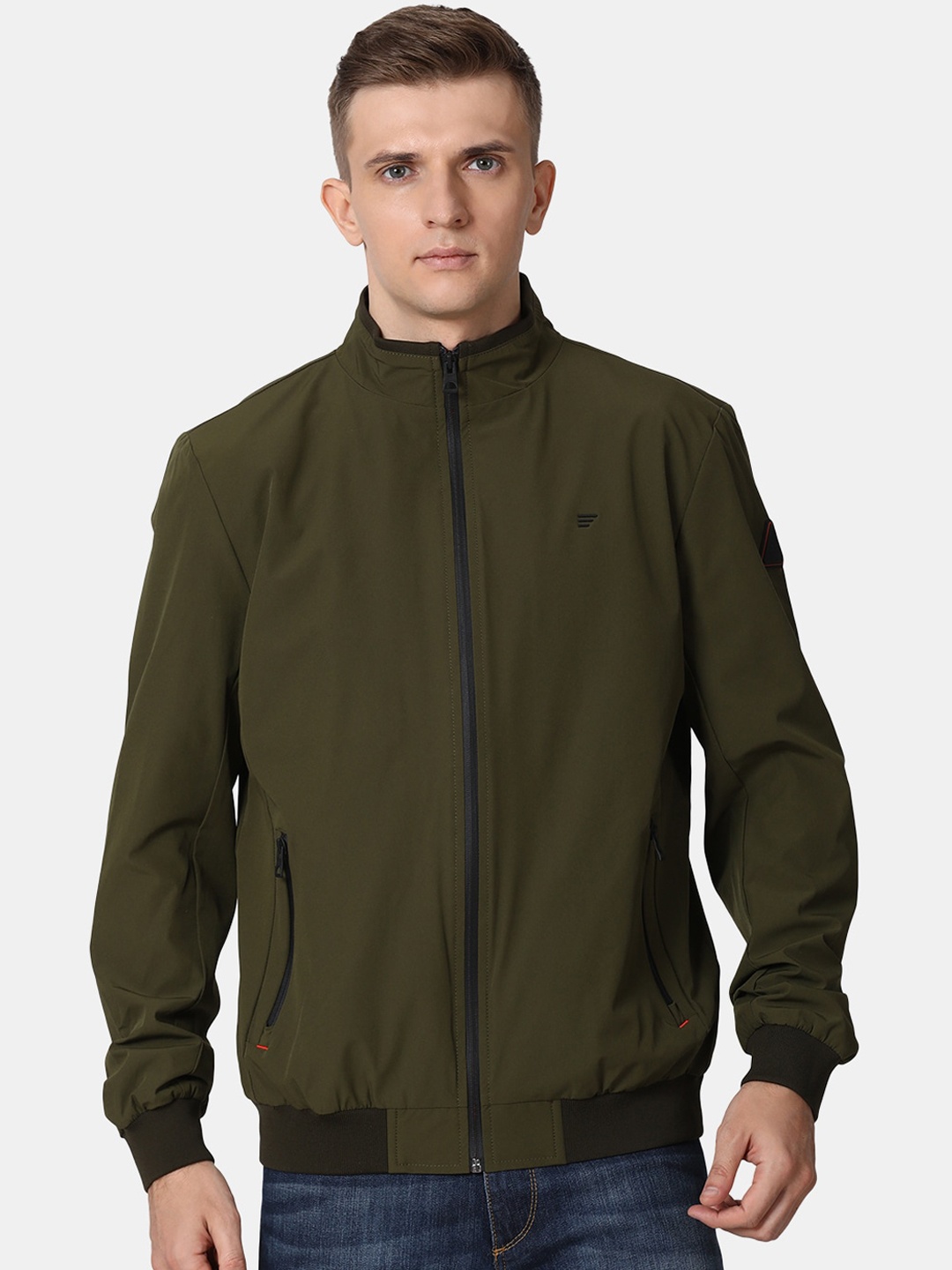 

t-base Men Olive Green Solid Lightweight Biker Jacket