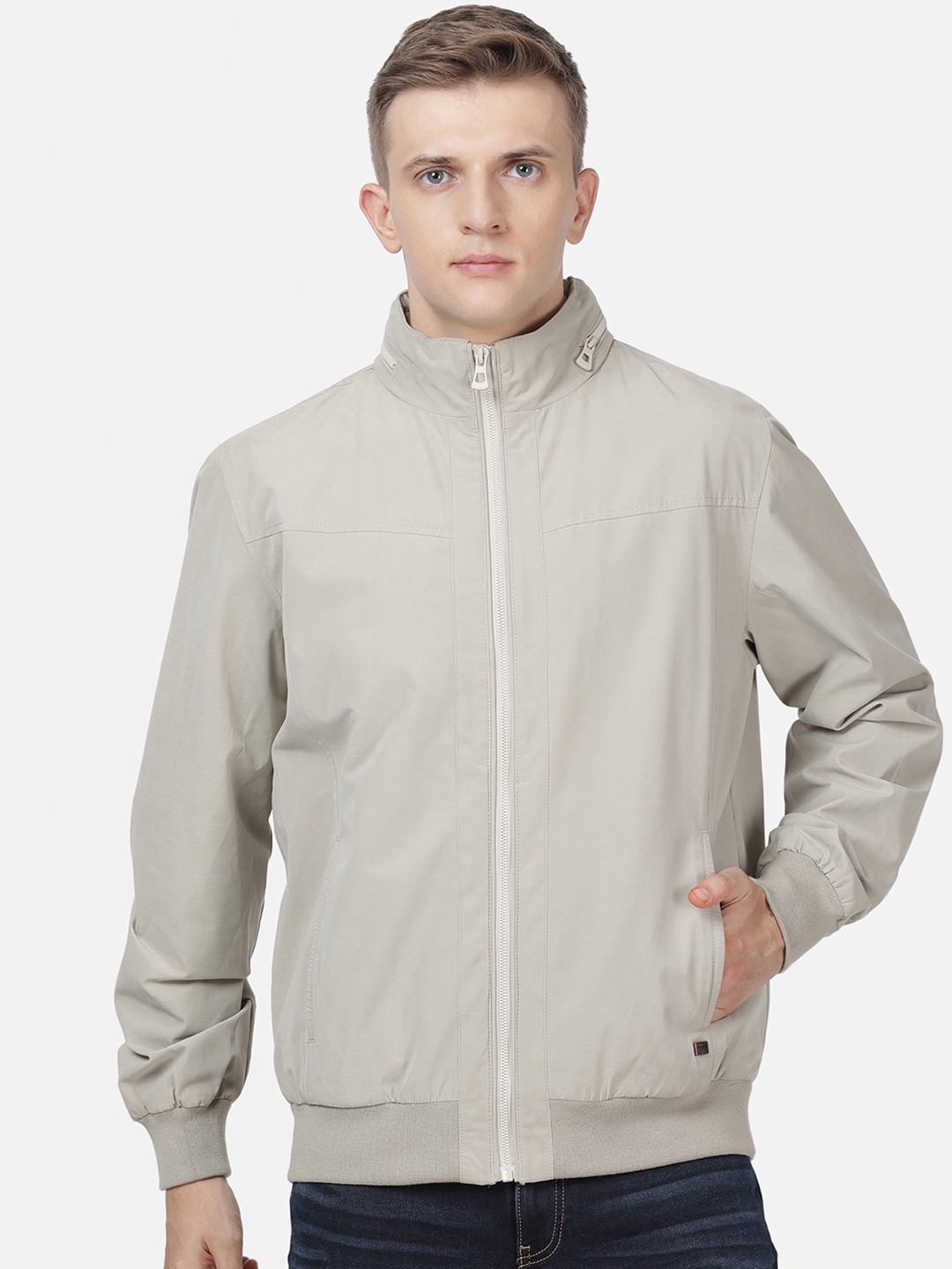 

t-base Men Grey Solid Lightweight Biker Jacket