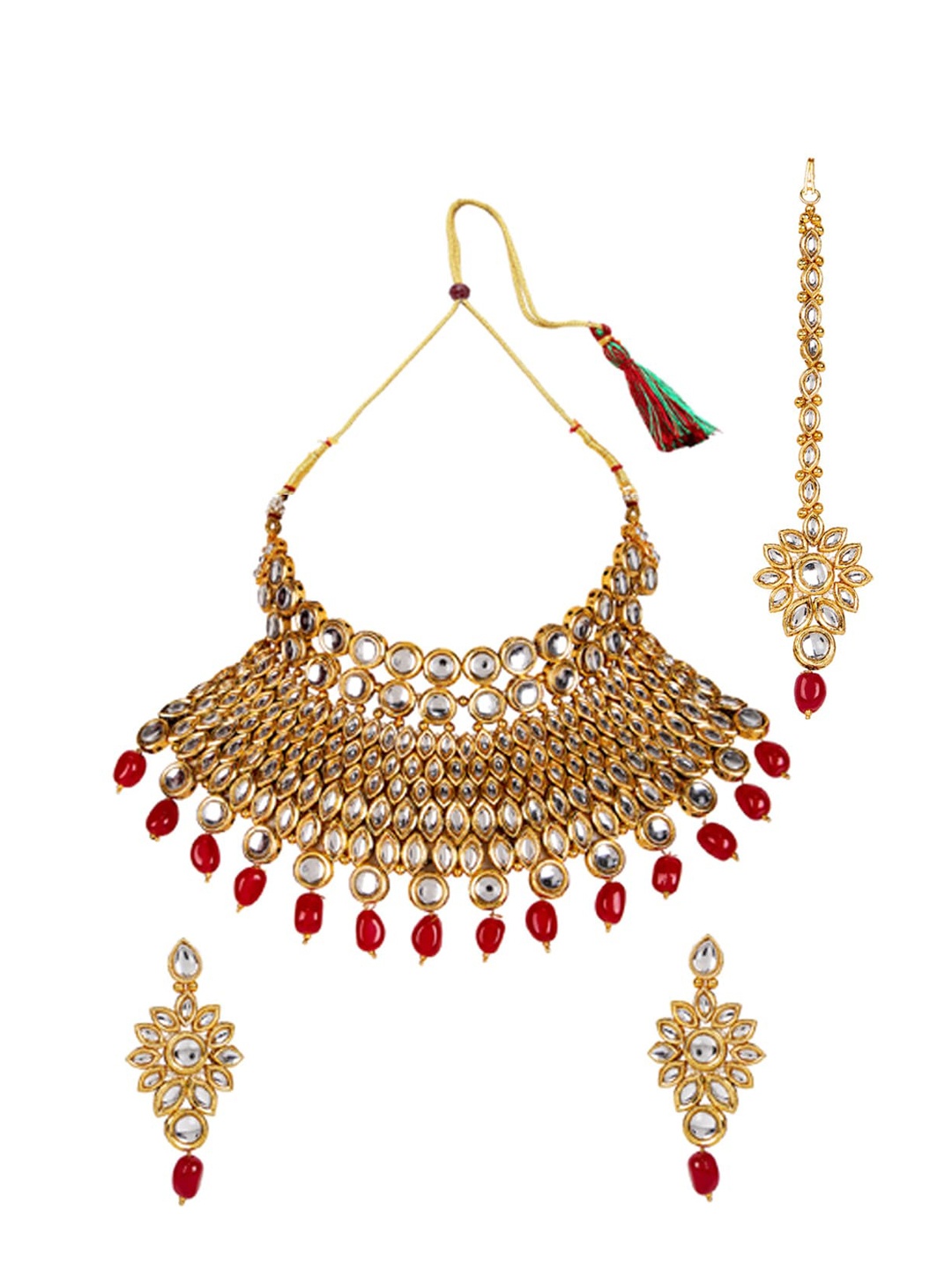 

ANIKAS CREATION Gold Plated Kundan Choker Embellished Jewellery Set, Red
