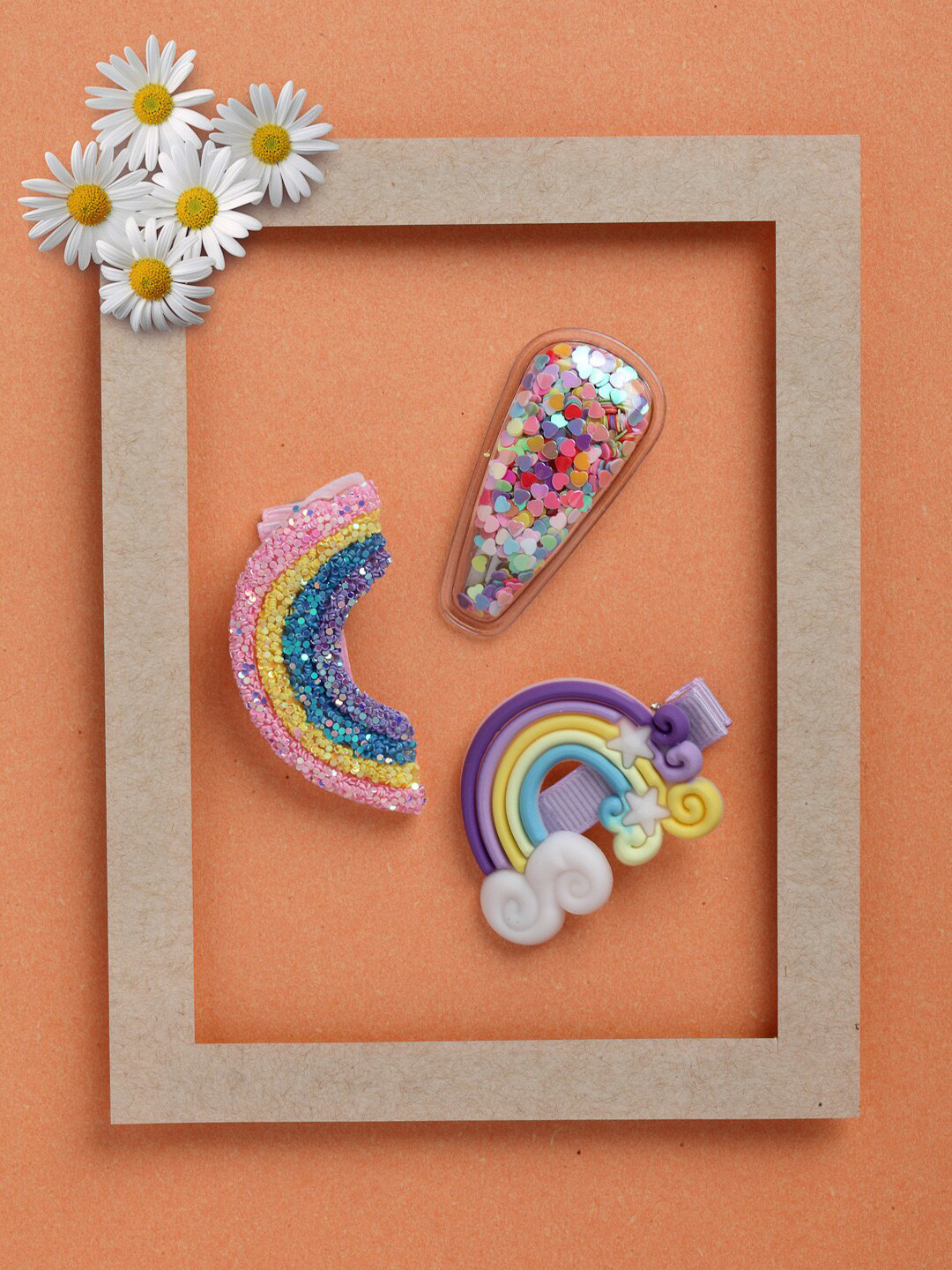 

VOGUE PANASH Girls Set Of 3 Multi Rainbow Tic Tac Hair Clips, Blue