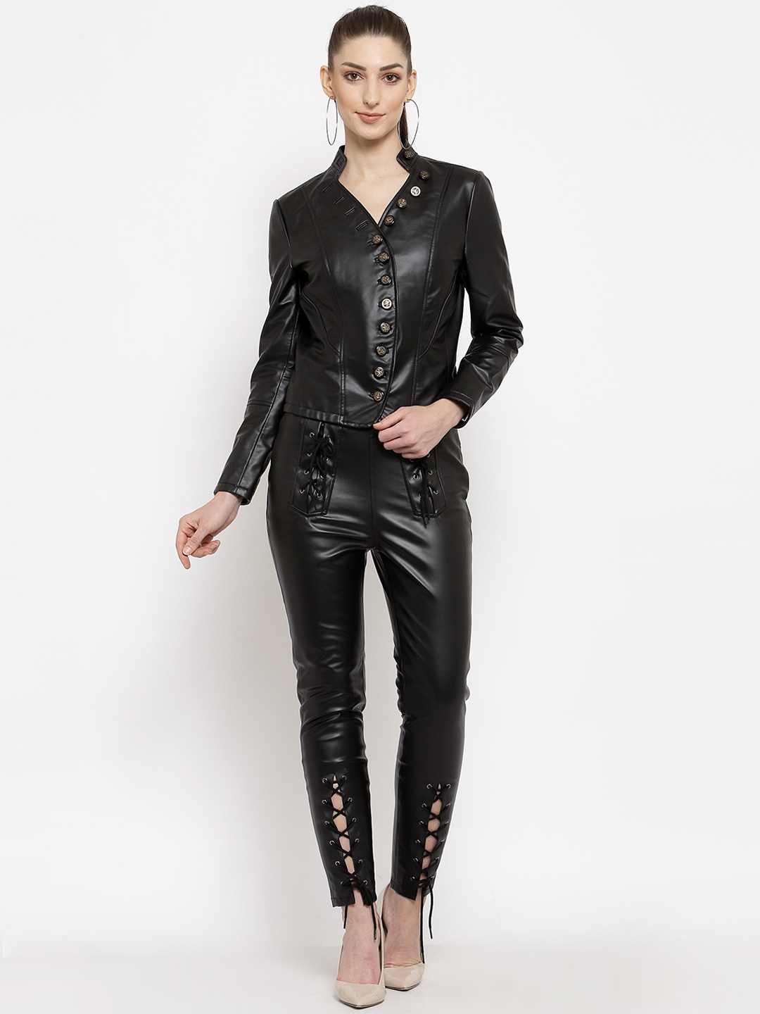 

BEAVER Women Black Solid Biker Jacket