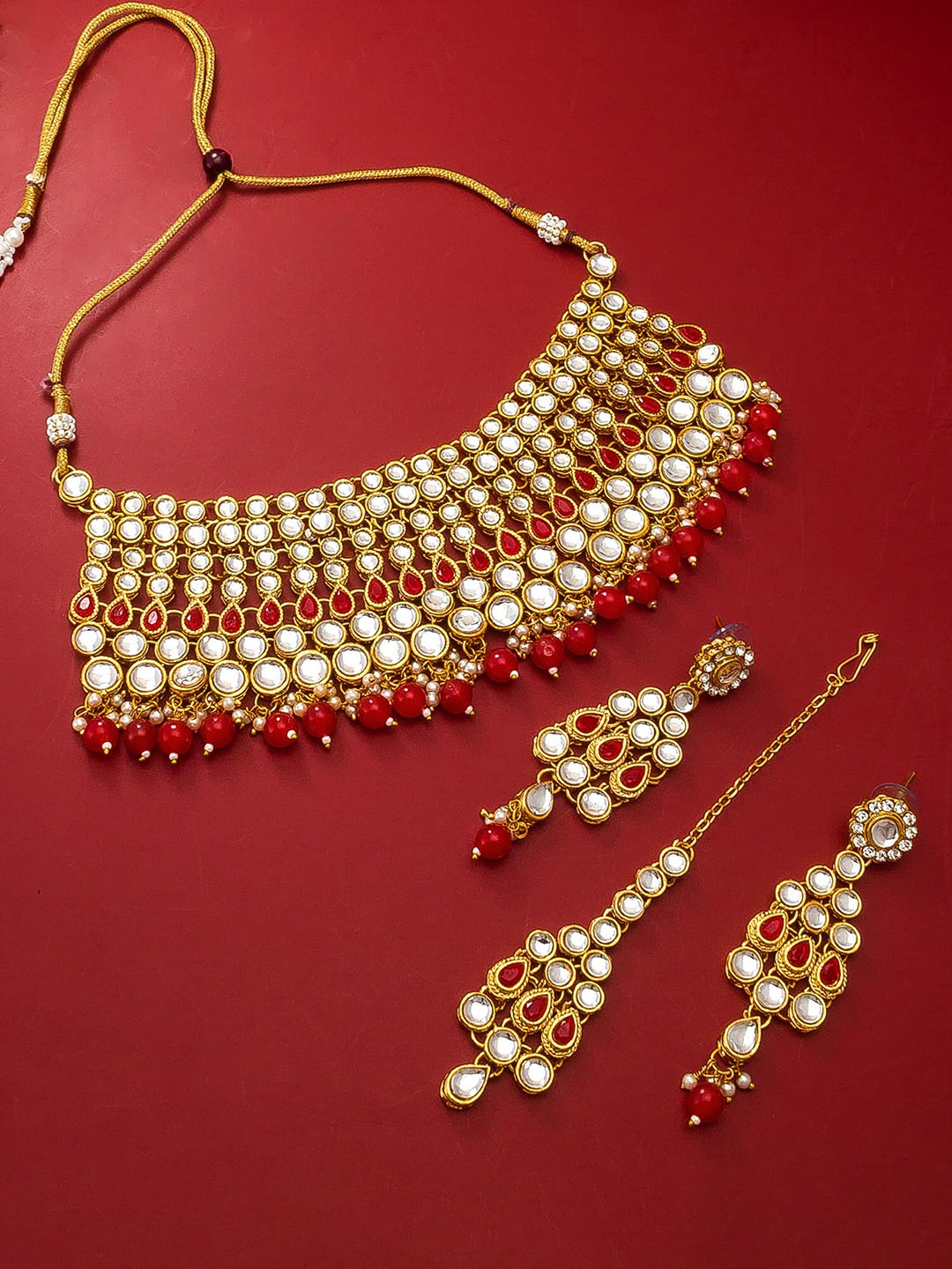 

aadita Pearls and Kundan Choker Handcrafted Embellished Jewellery Set, Gold