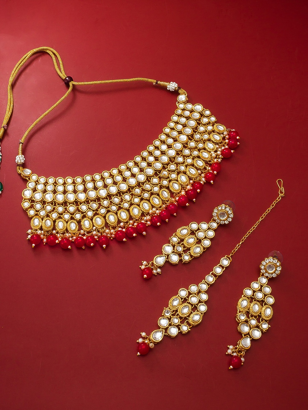 

aadita Pearls and Kundan Choker Handcrafted Embellished Jewellery Set, Gold