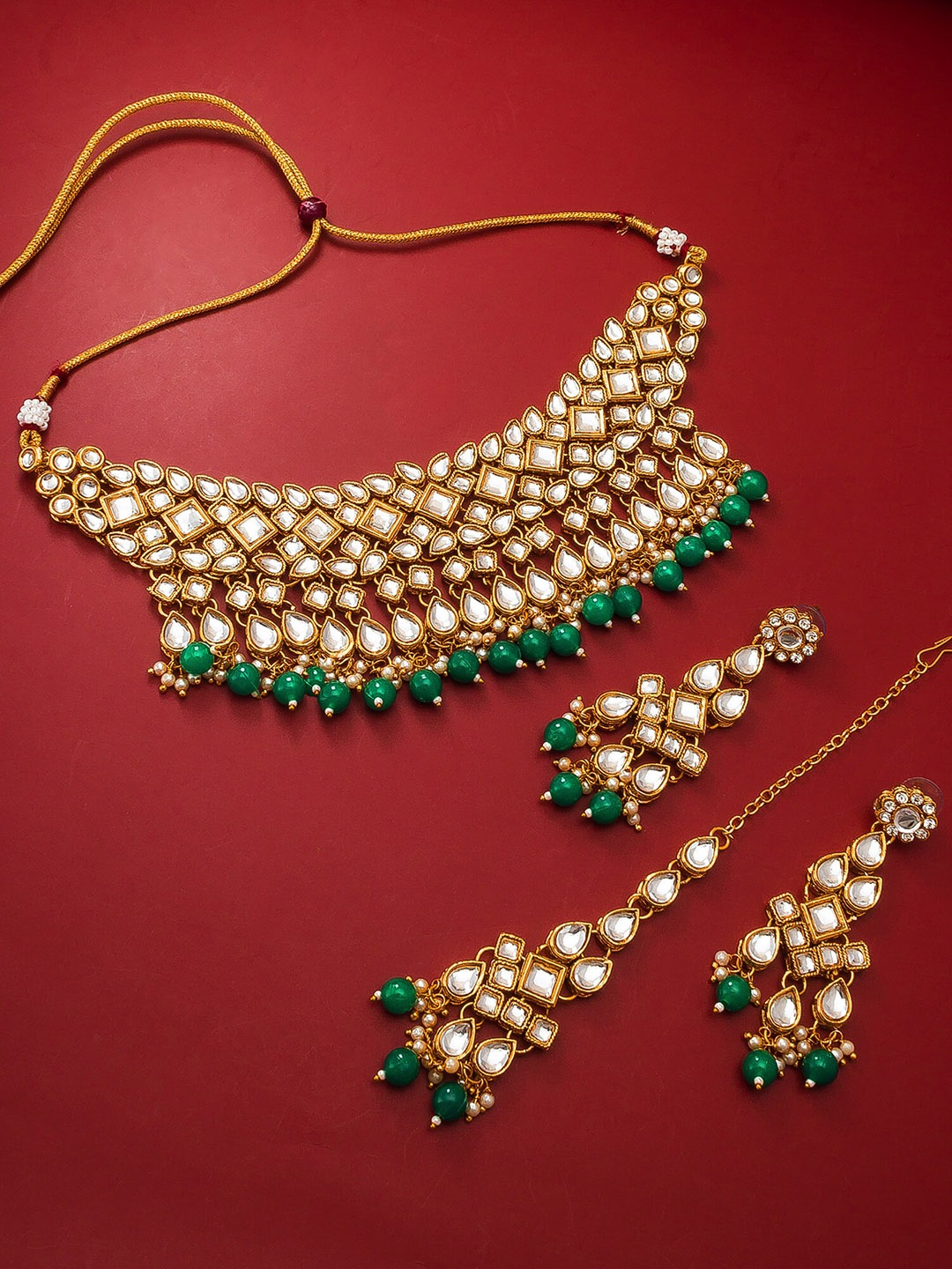 

aadita Pearls and Kundan Choker Handcrafted Embellished Jewellery Set, Gold