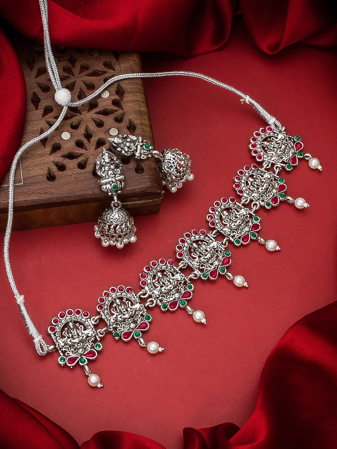 

aadita German Oxidised Silver-Plated Stone-Studded Tribal Jewellery Set
