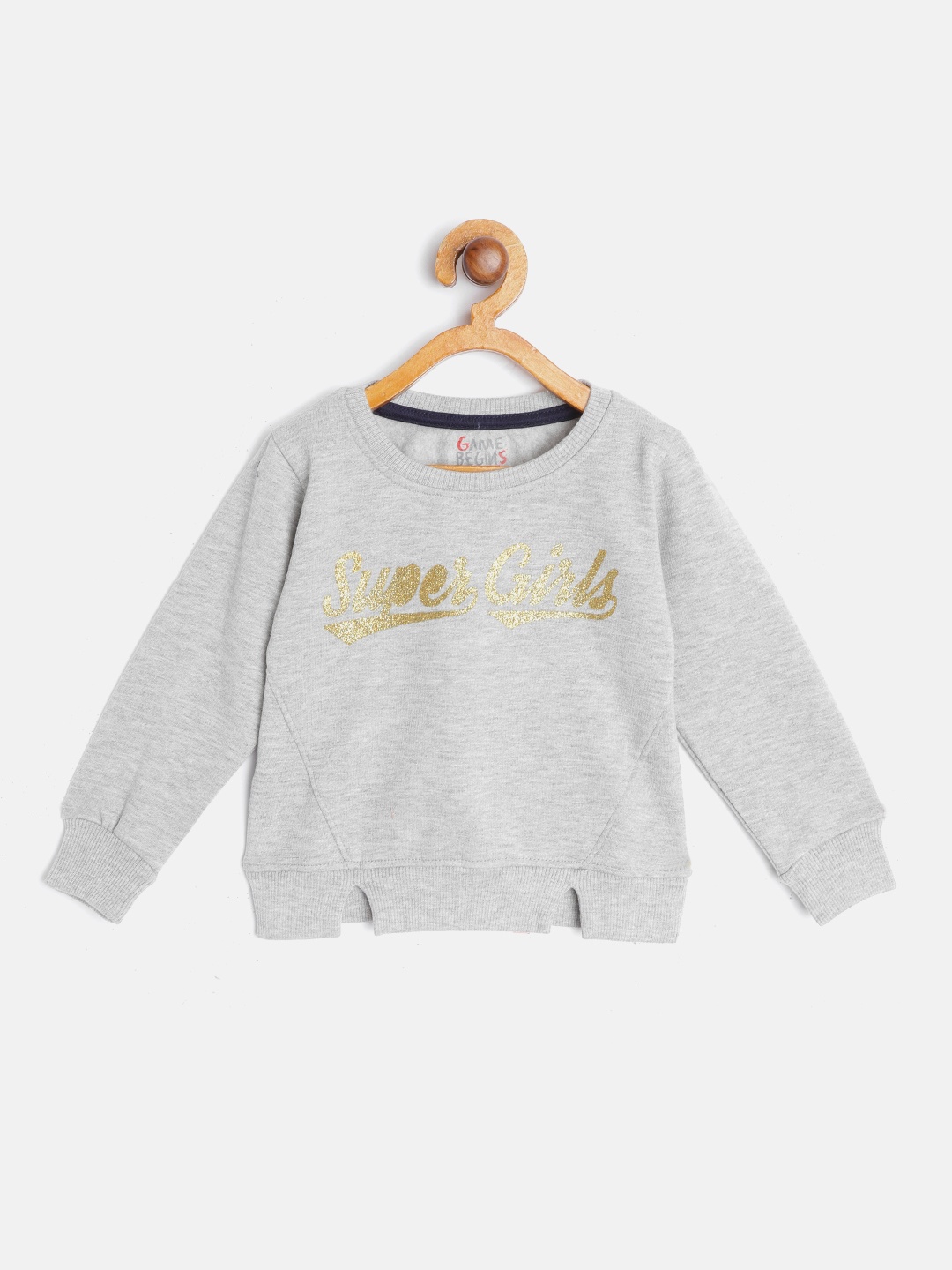 

GAME BEGINS Girls Grey Melange & Golden Cotton Printed Sweatshirt