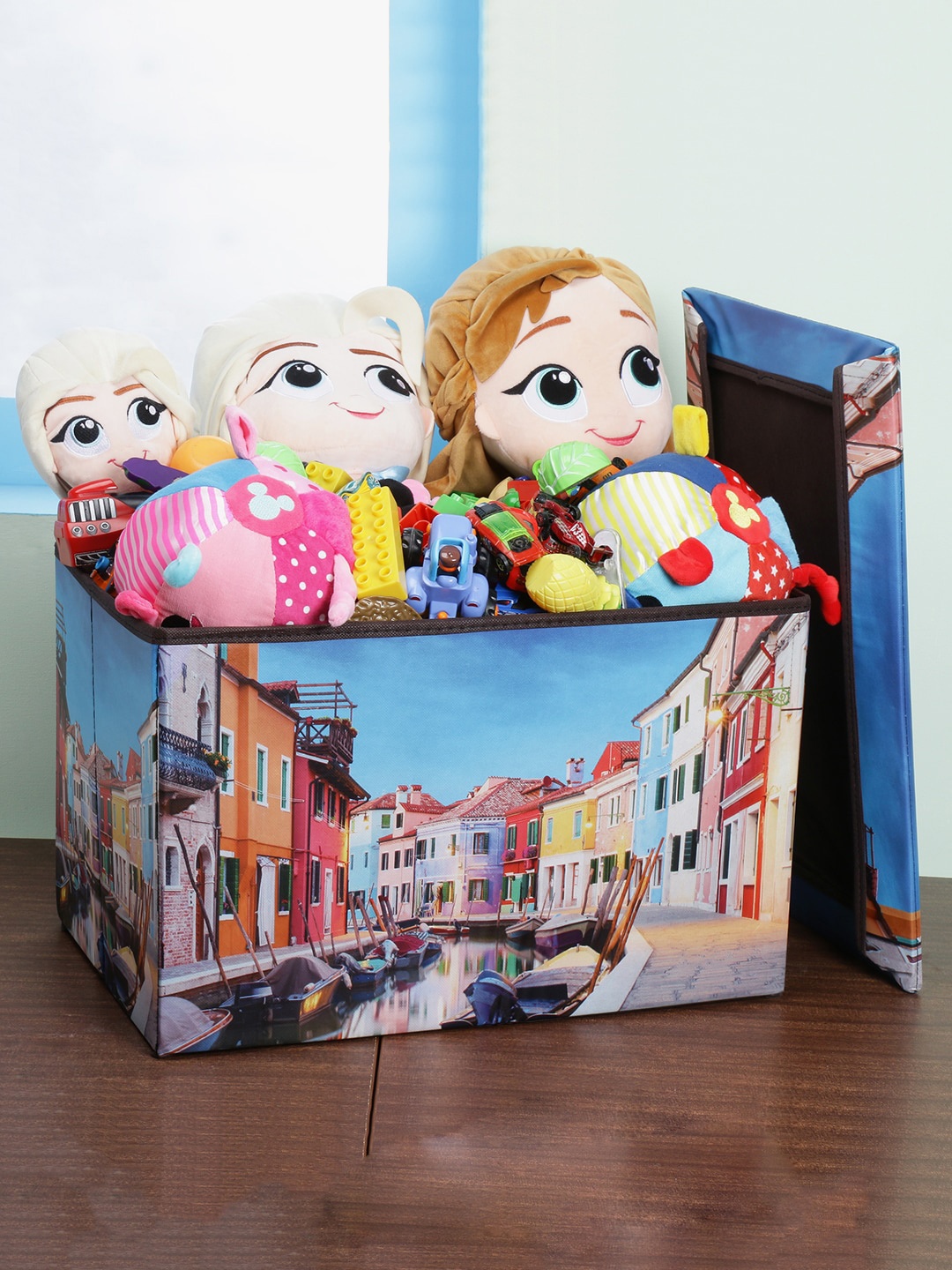 

POKORY Multi-Coloured City Printed Foldable Toy Storage Box with Lid