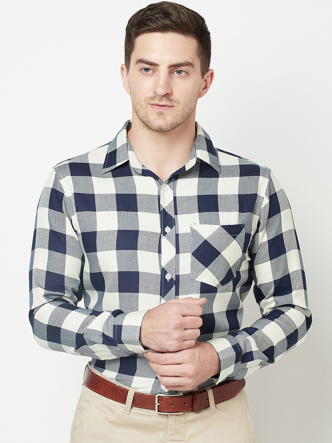 

Purple State Men White Slim Fit Gingham Checks Opaque Checked Casual Shirt
