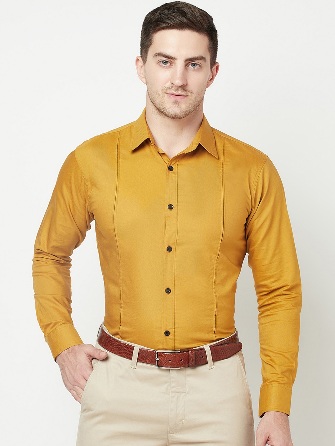 

Purple State Men Mustard Yellow Slim Fit Opaque Cotton Shirt