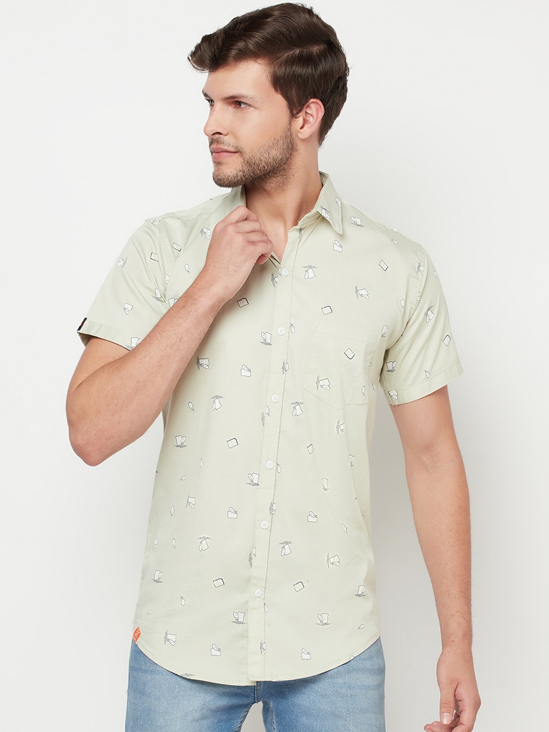 

Purple State Men Green Slim Fit Opaque Printed Casual Shirt