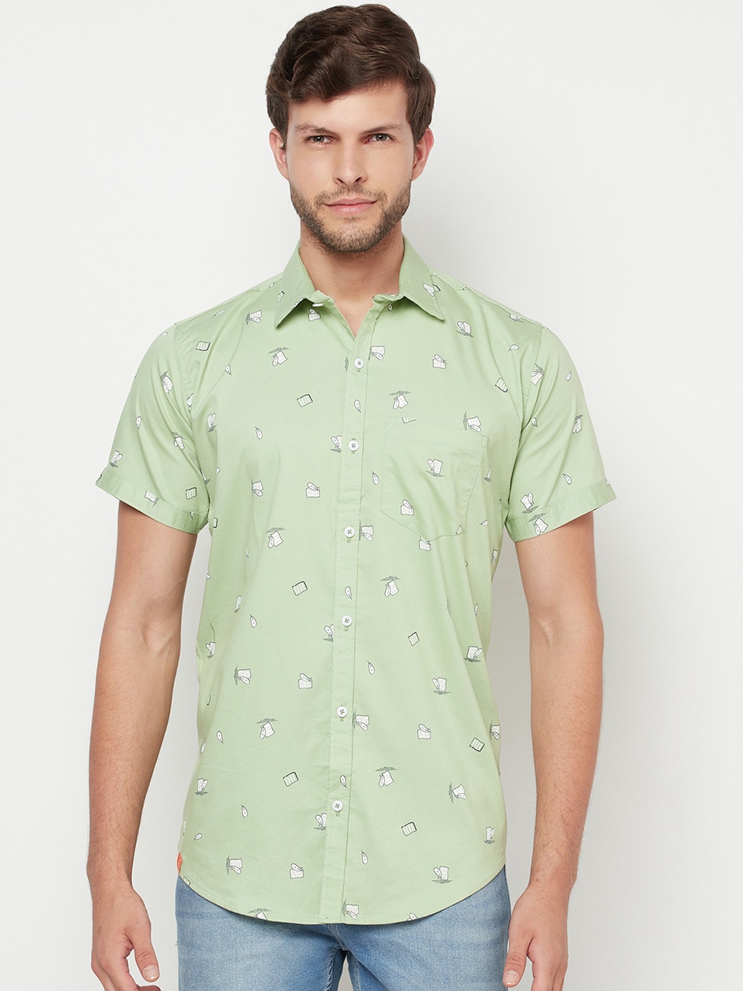 

Purple State Men Green Slim Fit Opaque Printed Casual Shirt