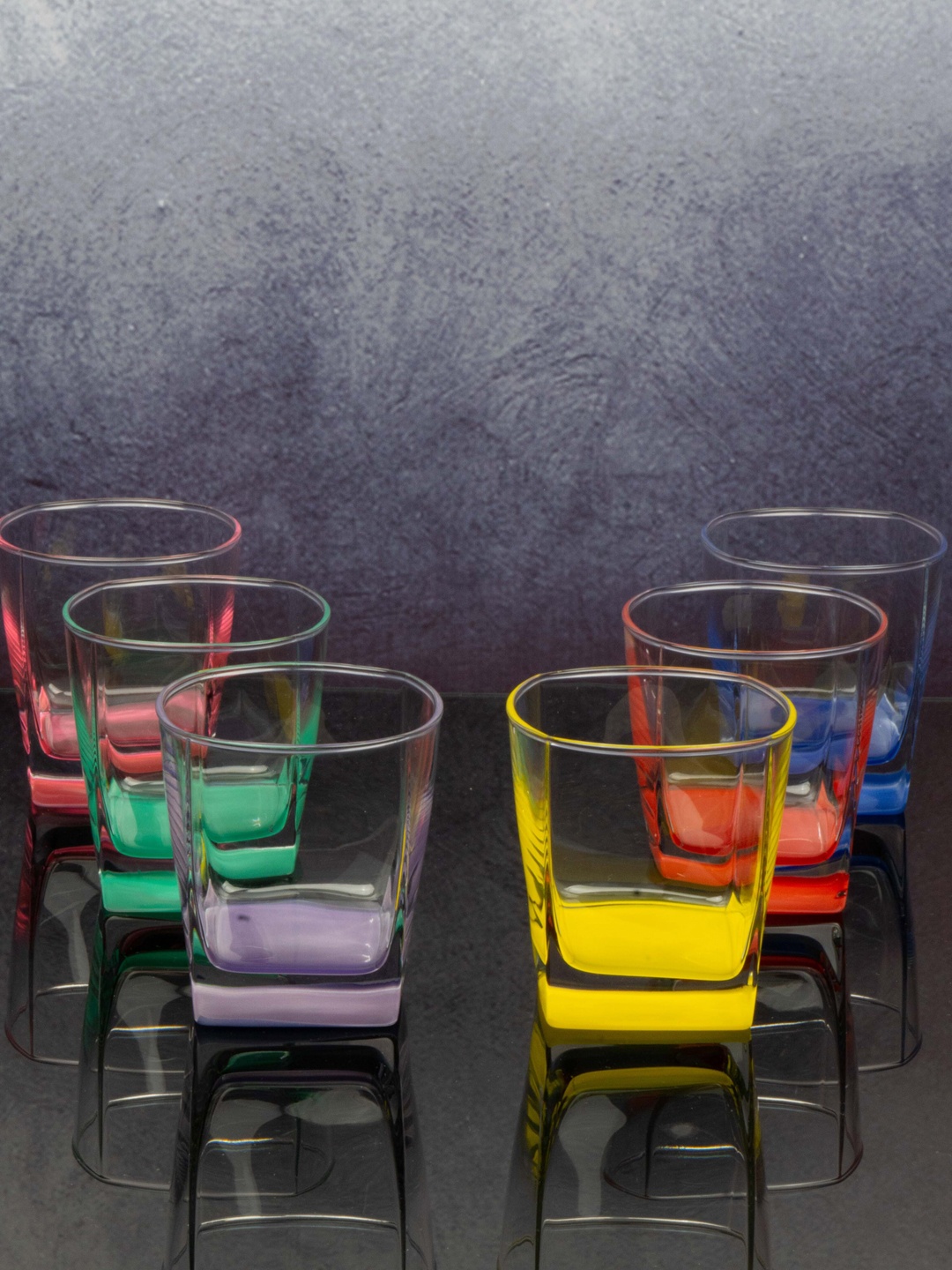 

GOODHOMES Set Of 6 Rainbow Glass Tumblers, Transparent