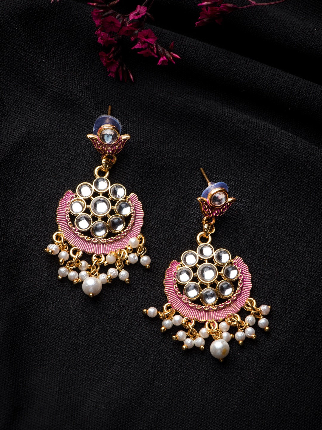 

MORKANTH JEWELLERY Gold-Plated & Pink Contemporary Drop Earrings