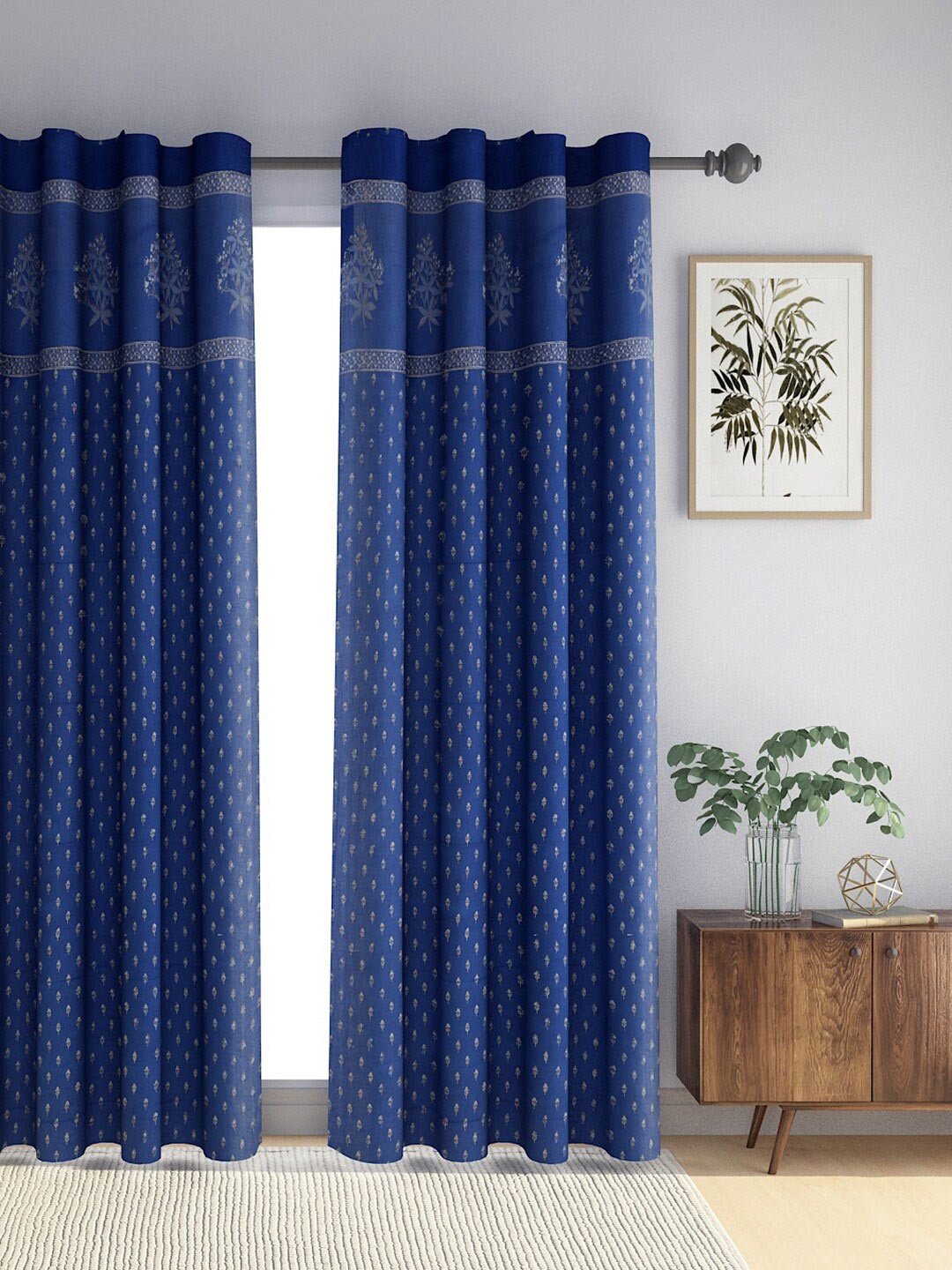 

Fabindia Blue & Yellow Ethnic Motifs Room Darkening Long Door Curtain