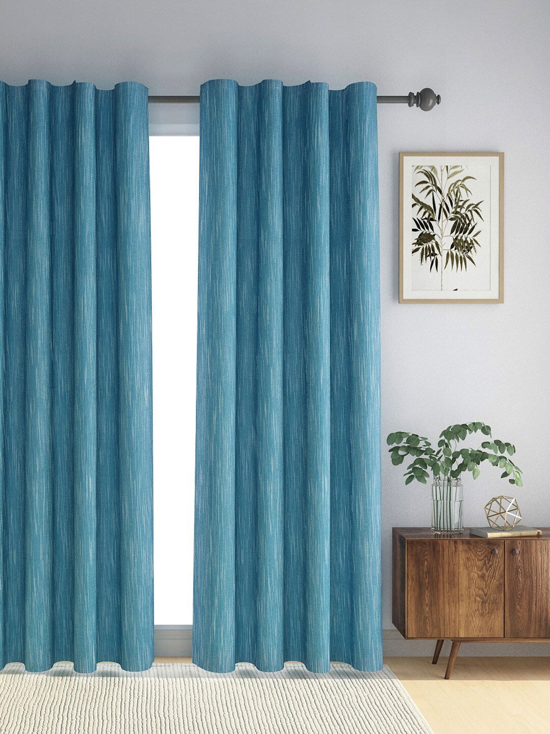 

Fabindia Turquoise Blue & White Striped Long Door Curtain
