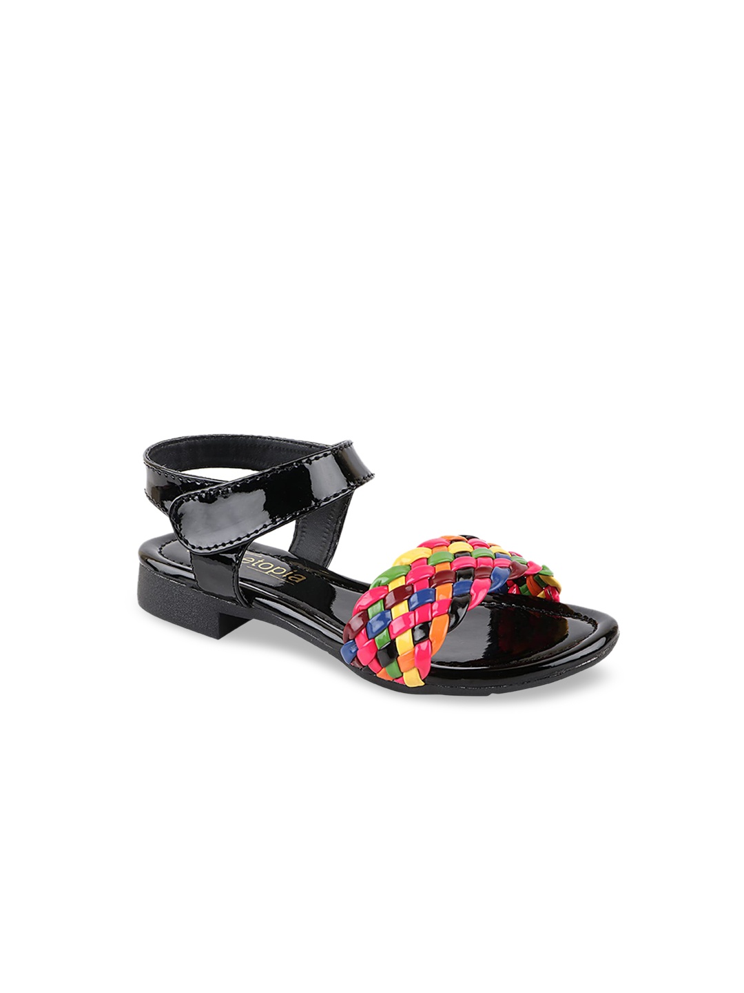 

Shoetopia Girls Black Textured Open Toe Flats
