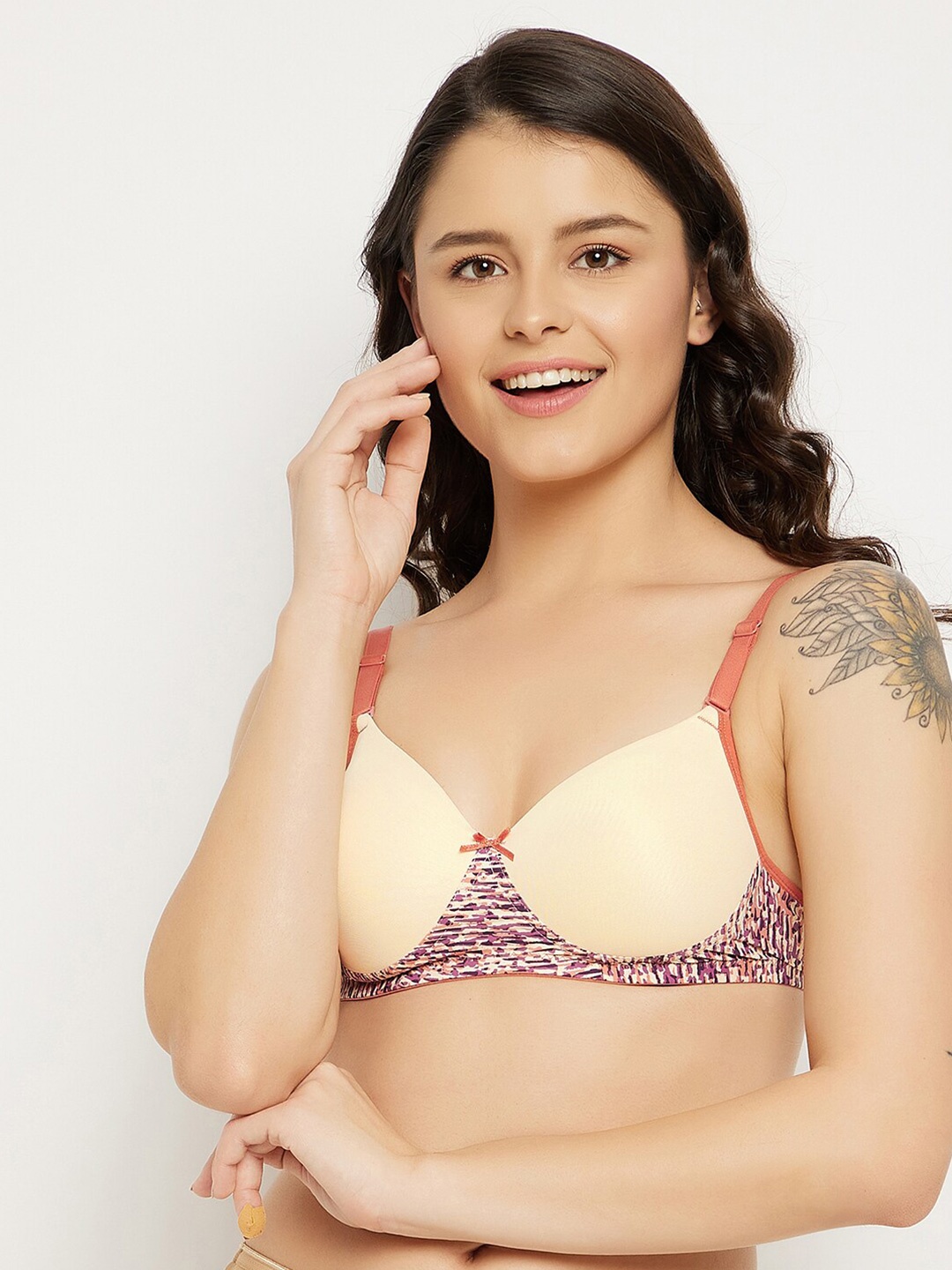 

Clovia Beige & Purple Abstract T-shirt Bra Lightly Padded BR1897B2436E