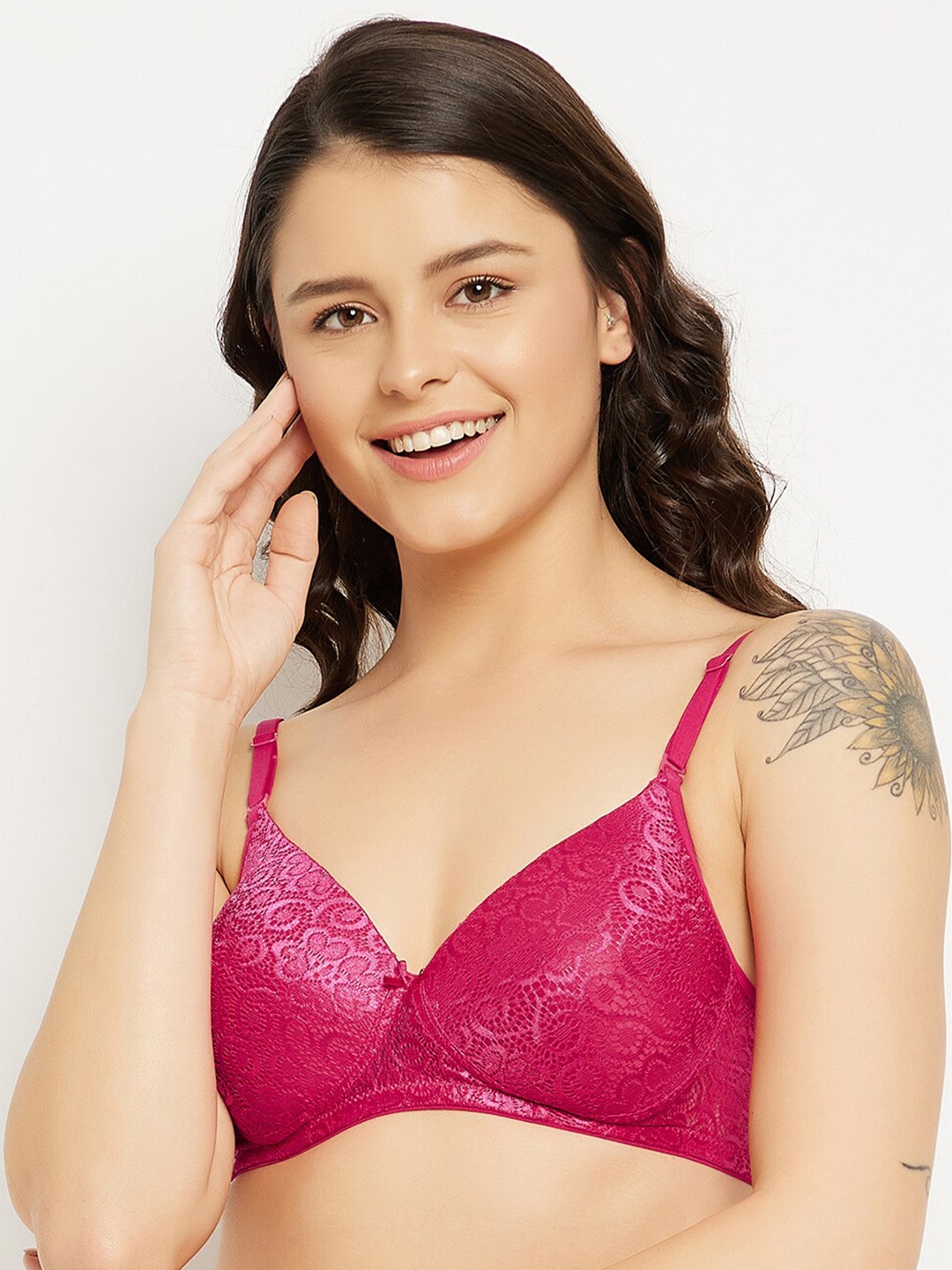 

Clovia Pink Floral Self- Design Lightly Padded Everyday Bra
