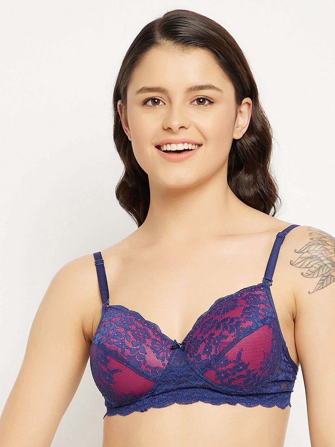 

Clovia Blue & Red Everyday Bra - Lightly Padded