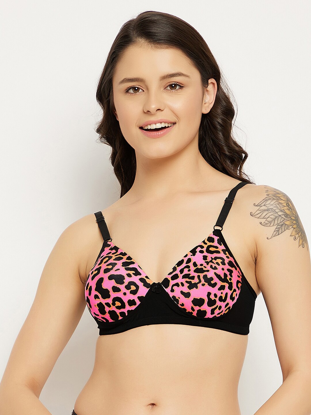 

Clovia Pink & Black Animal T-shirt Bra Lightly Padded BR1866F1432E