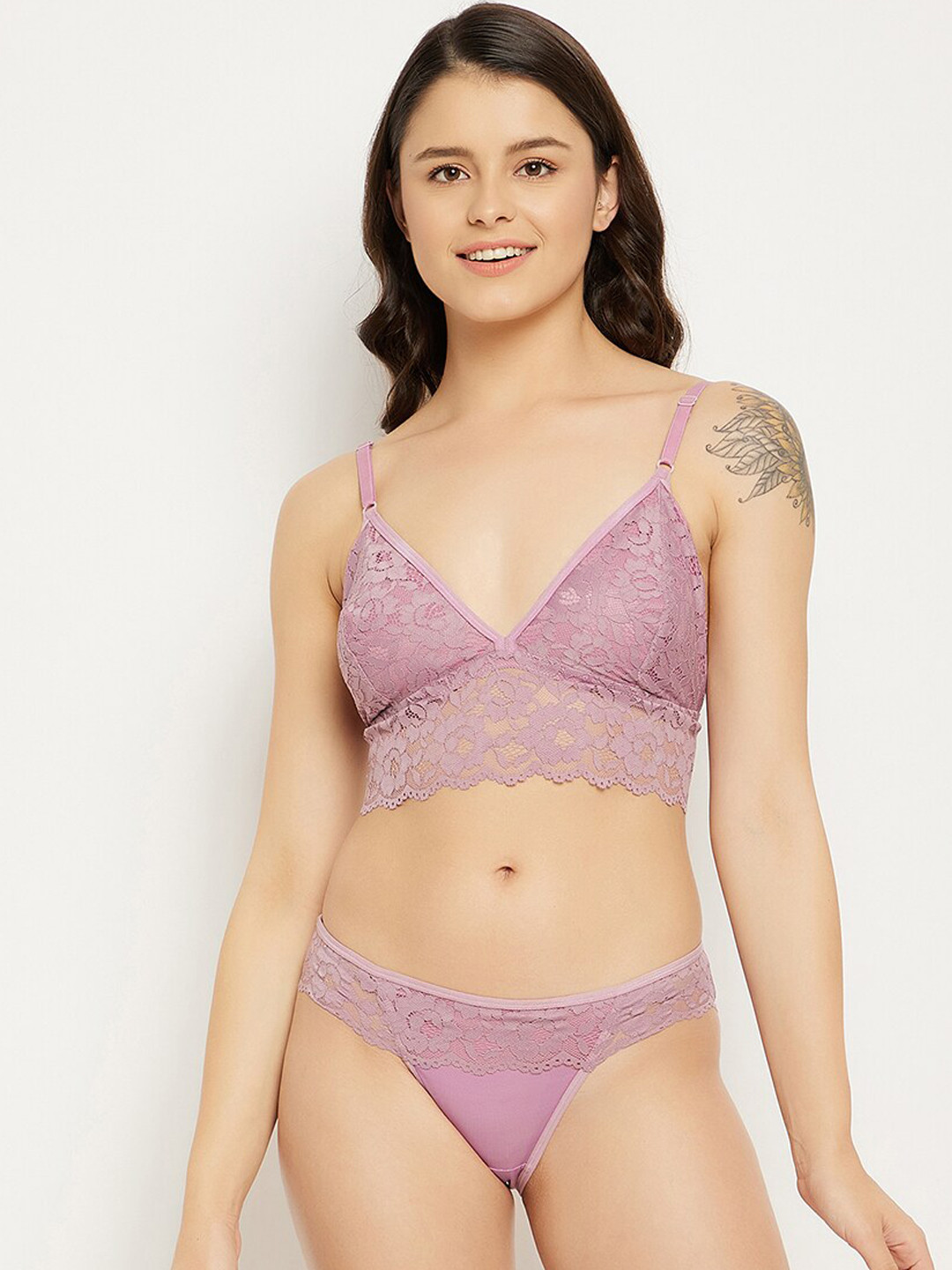 

Clovia Women Purple-Coloured Lace Self Design Bikini Panty Set