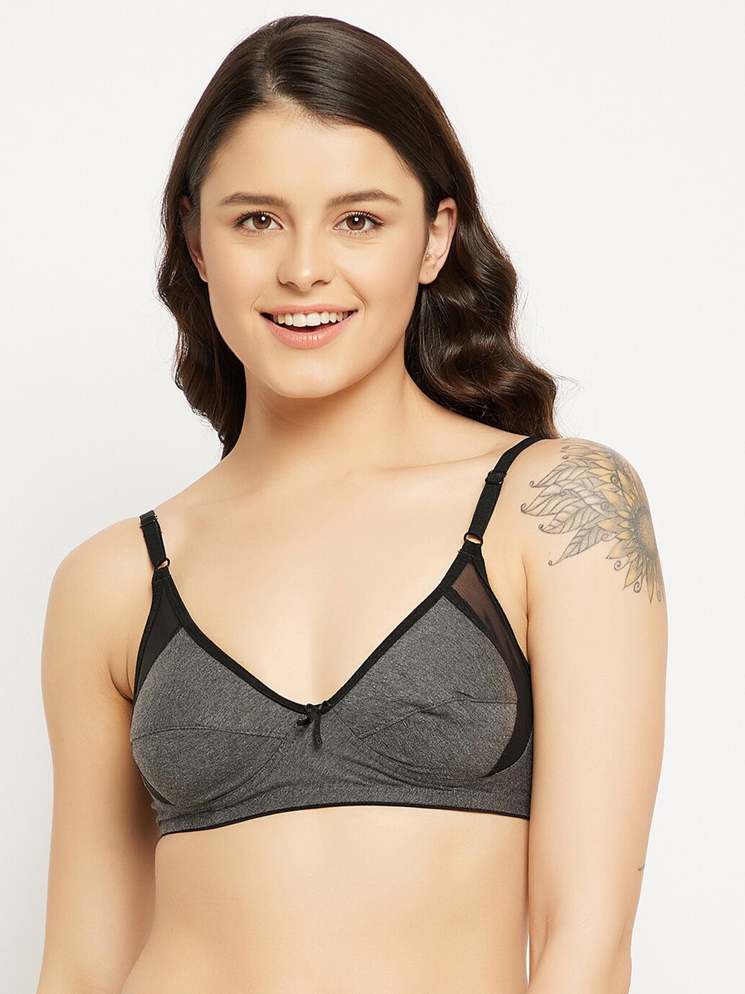 

Clovia Grey & Black Solid Cotton Everyday Bra