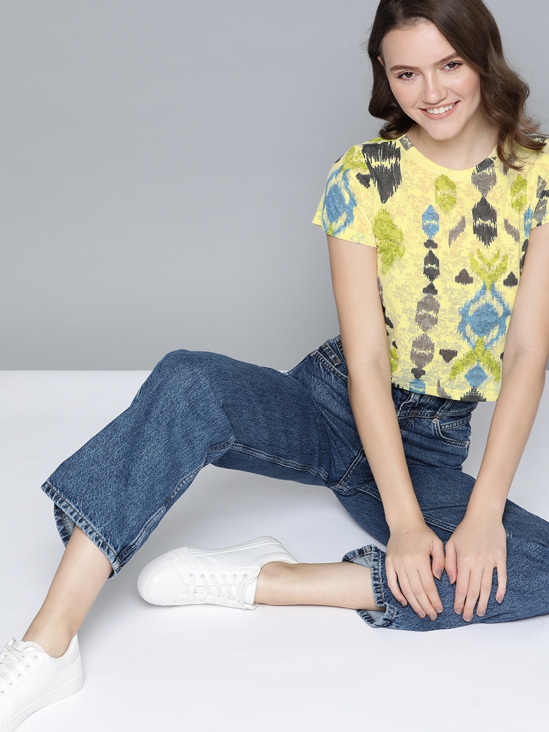 

Mast & Harbour Women Yellow & Blue Printed T-shirt