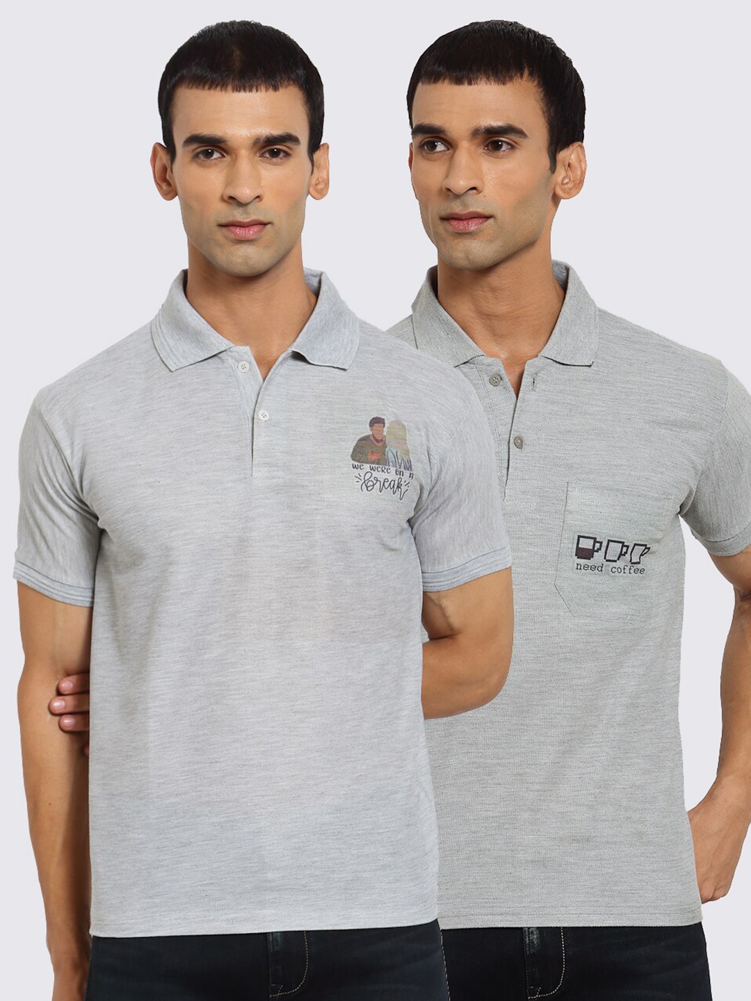 

KLOTTHE Men Pack Of 2 Friends Polo Collar T-shirts, Grey