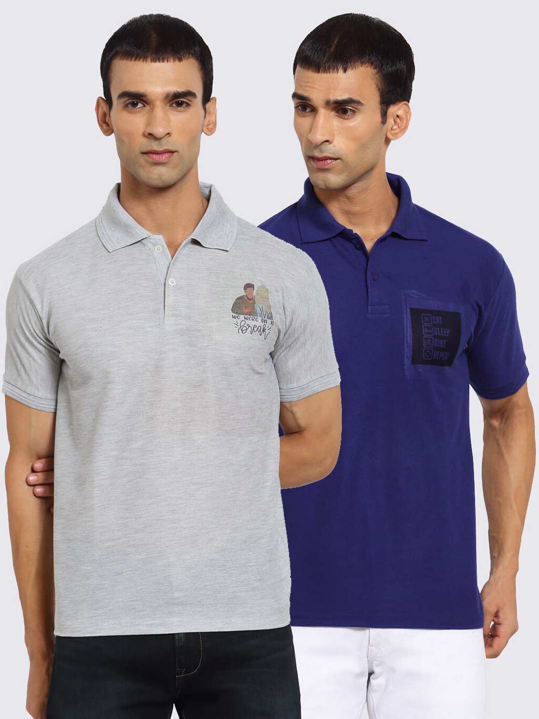 

KLOTTHE Men Pack of 2 Polo Collar T-shirts, Grey