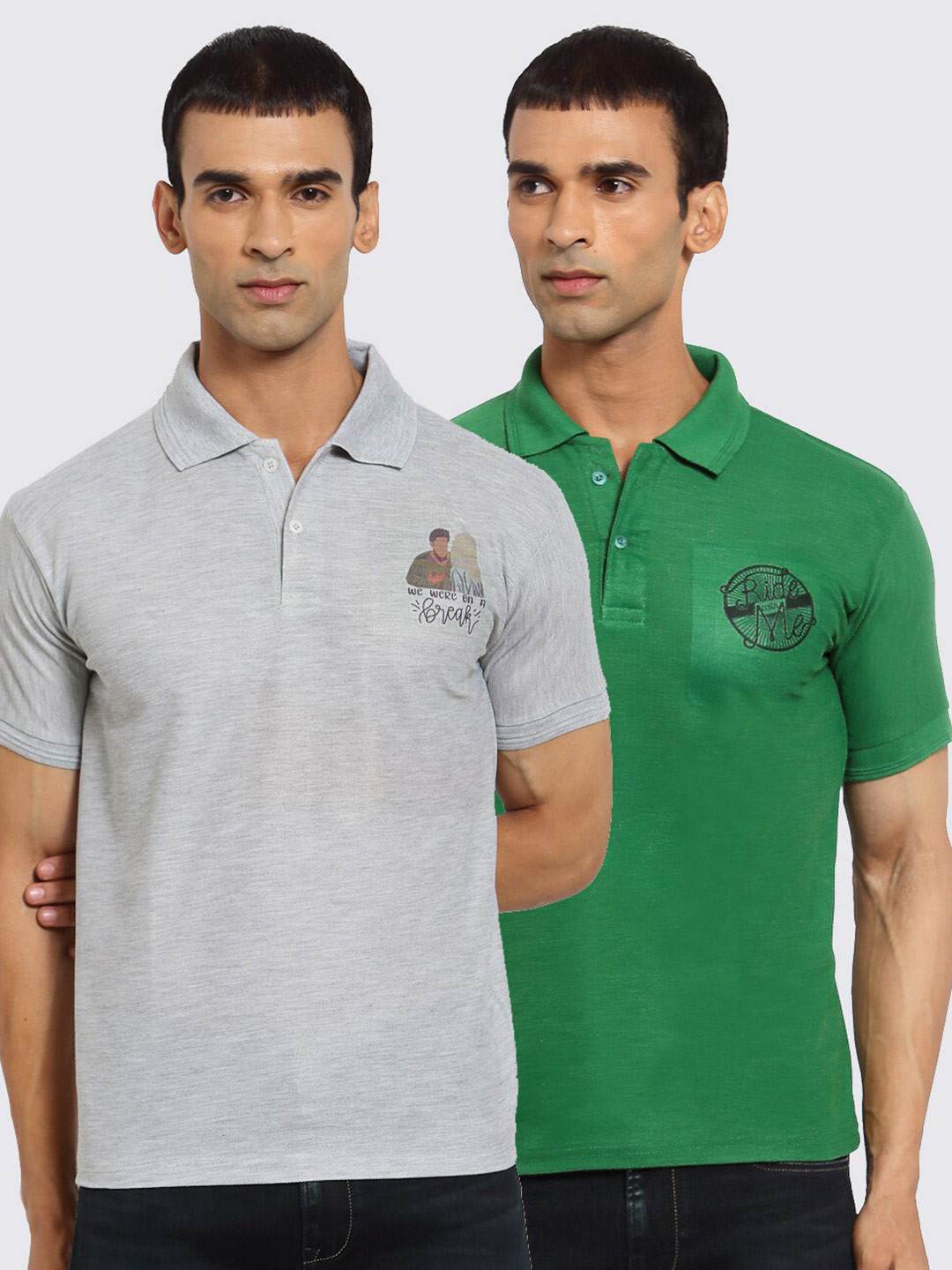 

KLOTTHE Men Grey & Green 2 Printed Polo Collar T-shirt
