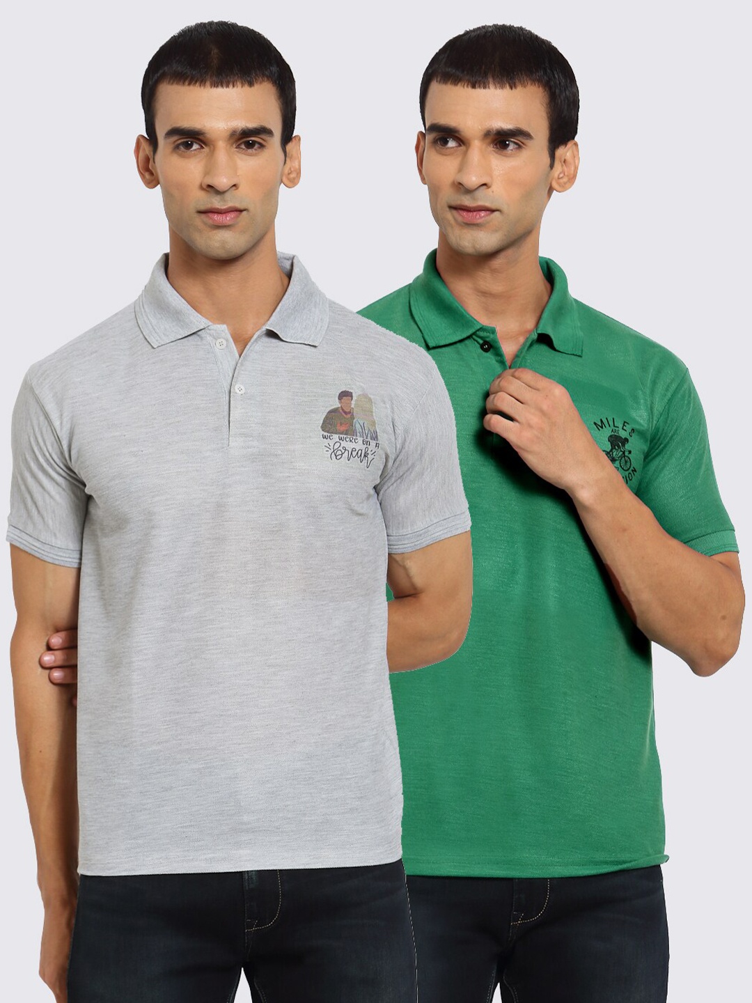 

KLOTTHE Men Pack of 2 Polo Collar T-shirts, Grey