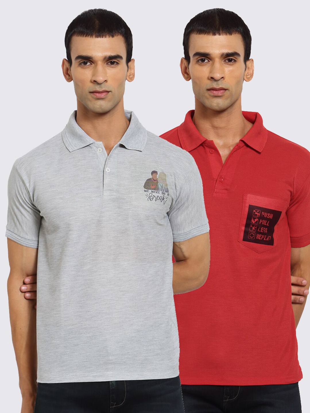 

KLOTTHE Men Set of 2 Printed Polo Collar T-shirt, Grey
