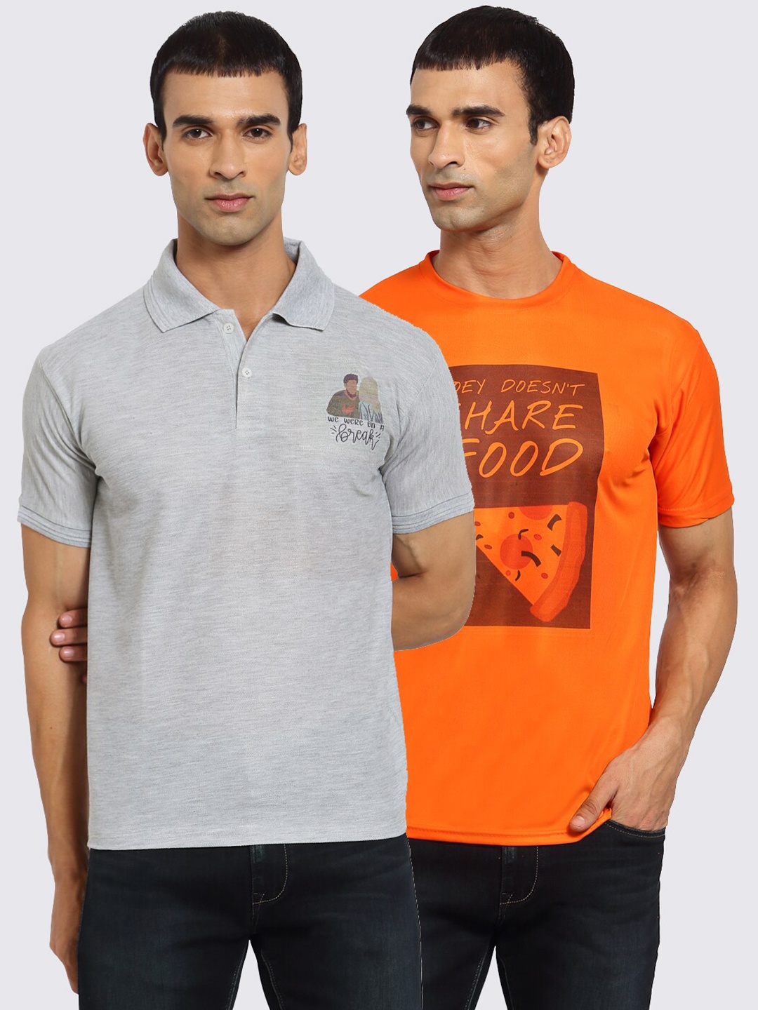 

KLOTTHE Men Grey & Orange 2 Printed Polo Collar T-shirt