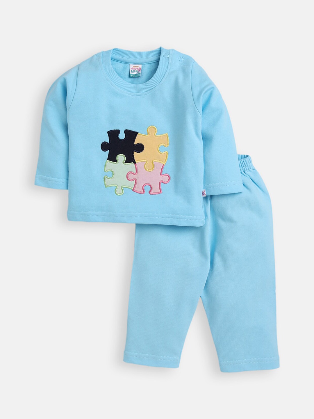 

AMUL Kandyfloss Unisex Kids Blue & Black Printed Night suit
