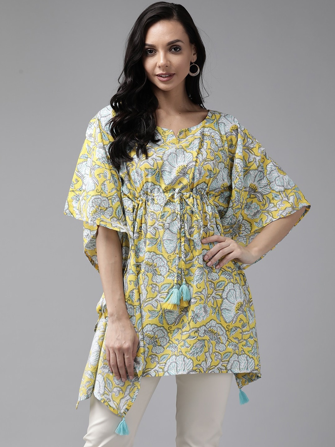 

Yufta Women Yellow Paisley Printed Flared Sleeves Thread Work Kurta