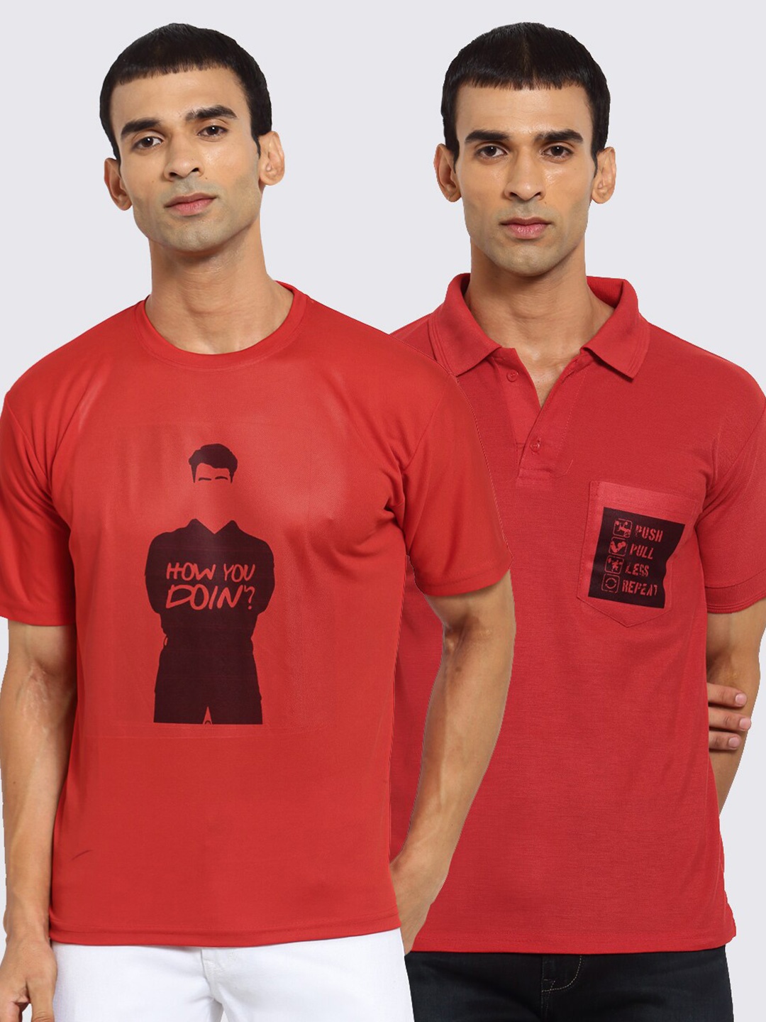 

KLOTTHE Men Pack of 2 Printed T-shirt, Red