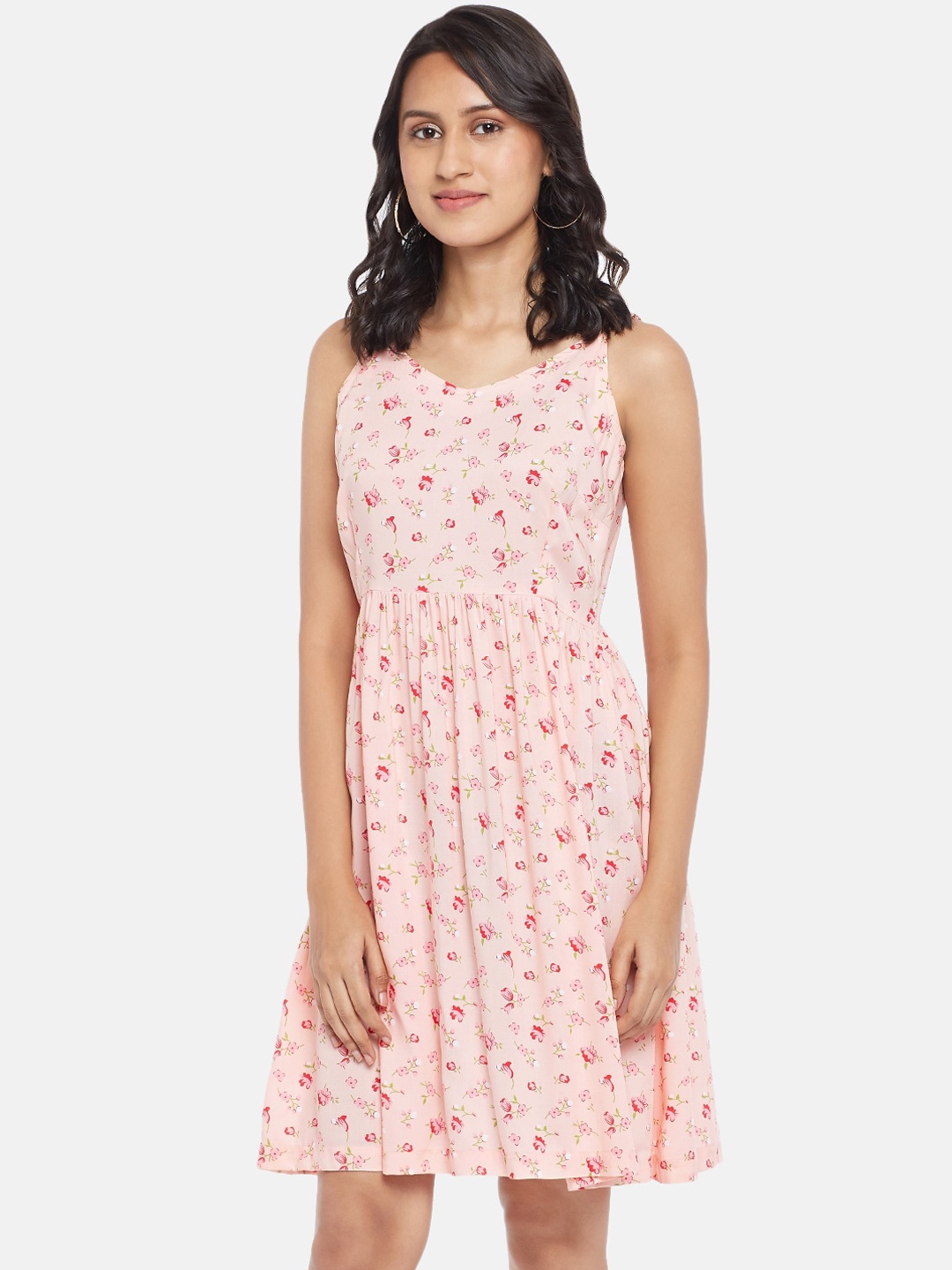 

People Pink Floral Fit & Flare Dress