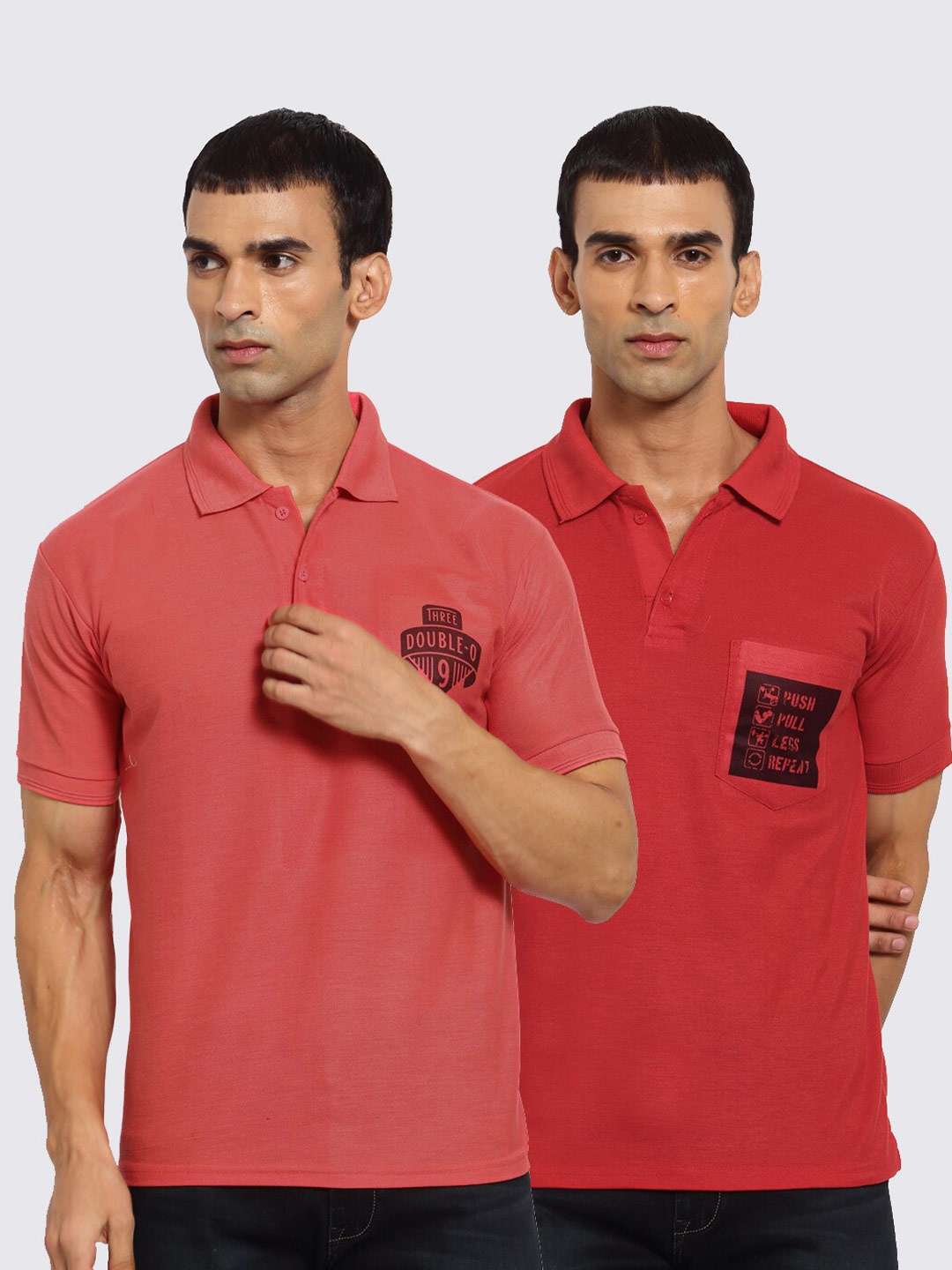 

KLOTTHE Men Red 2 Polo Collar Applique T-shirt