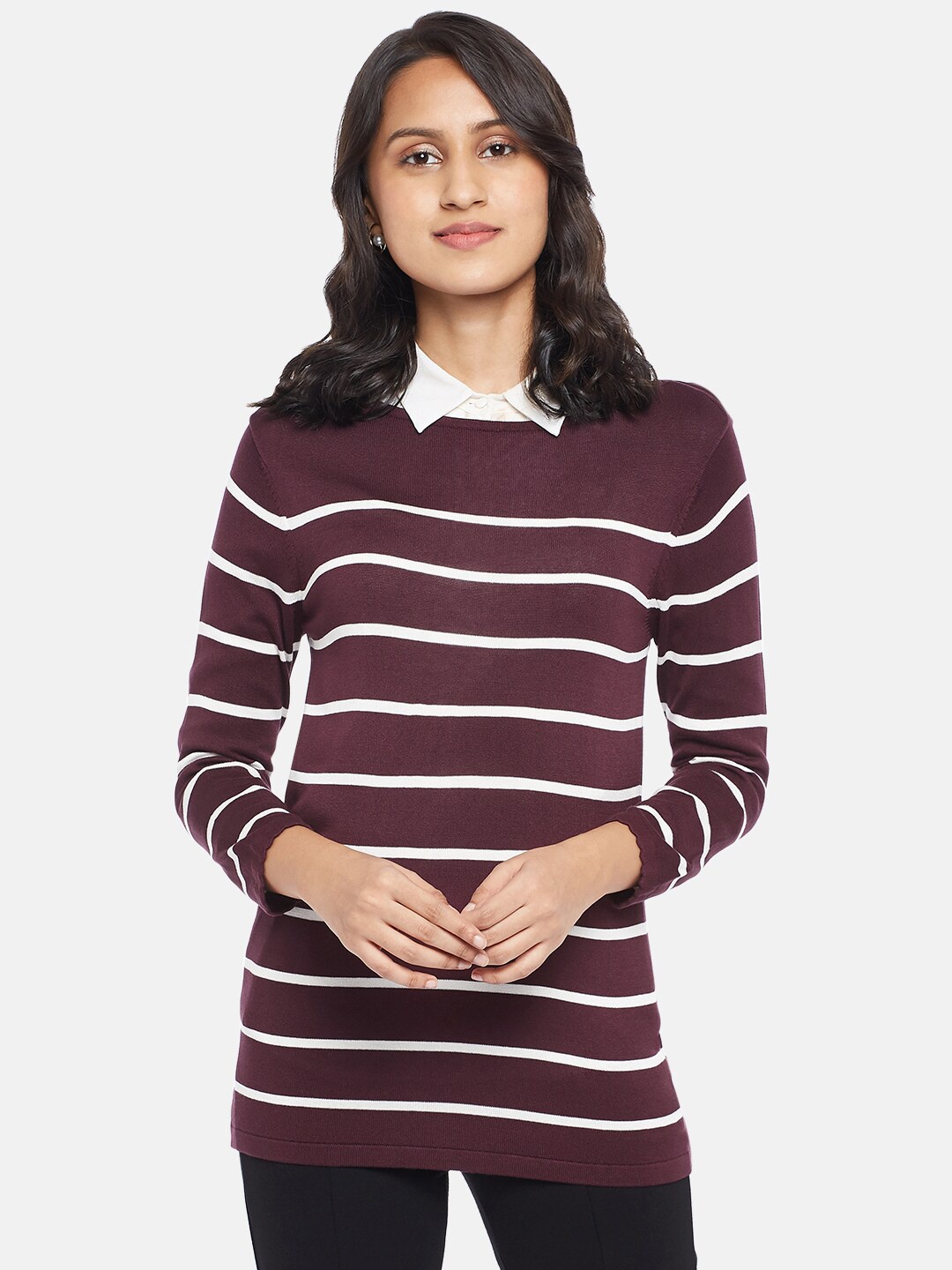 

Annabelle by Pantaloons Burgundy Striped Regular Top
