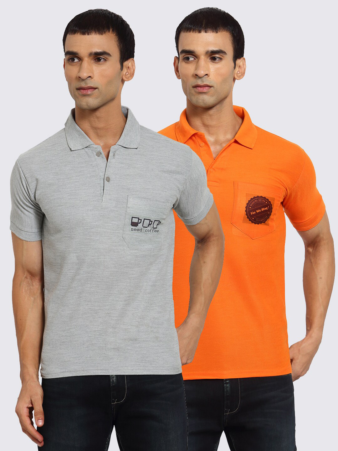 

KLOTTHE Men Grey 2 Polo Collar Pockets T-shirt