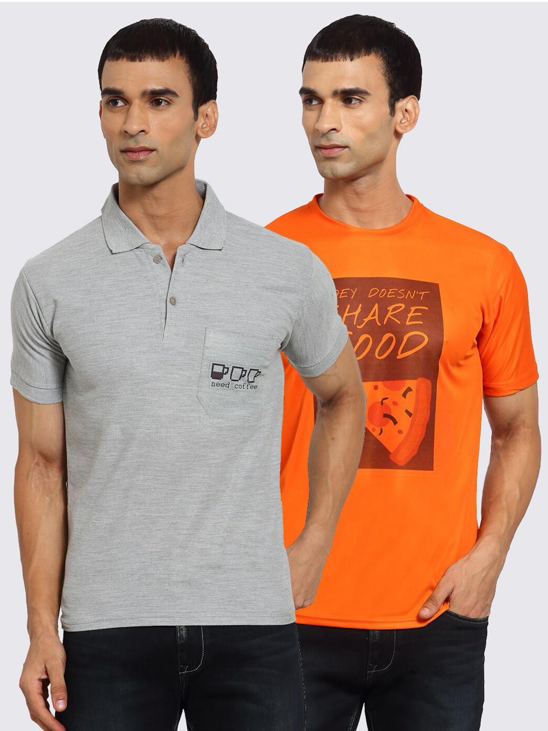 

KLOTTHE Men Grey 2 Polo Collar Pockets T-shirt