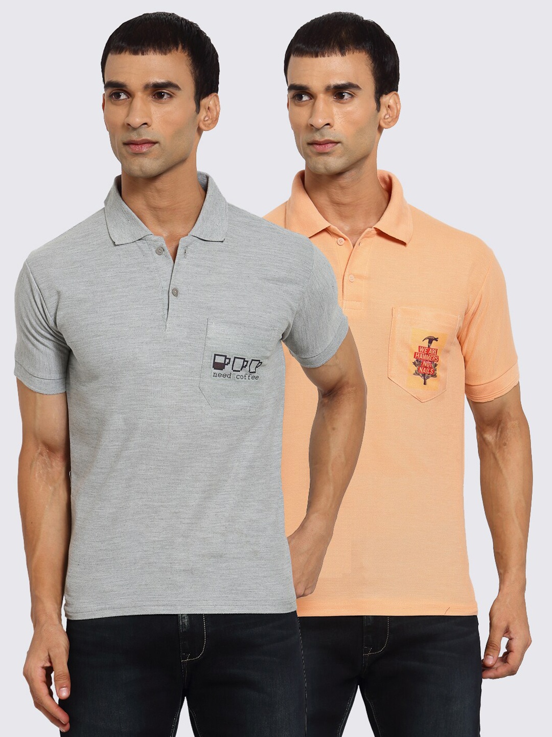 

KLOTTHE Men Grey 2 Polo Collar Pockets T-shirt