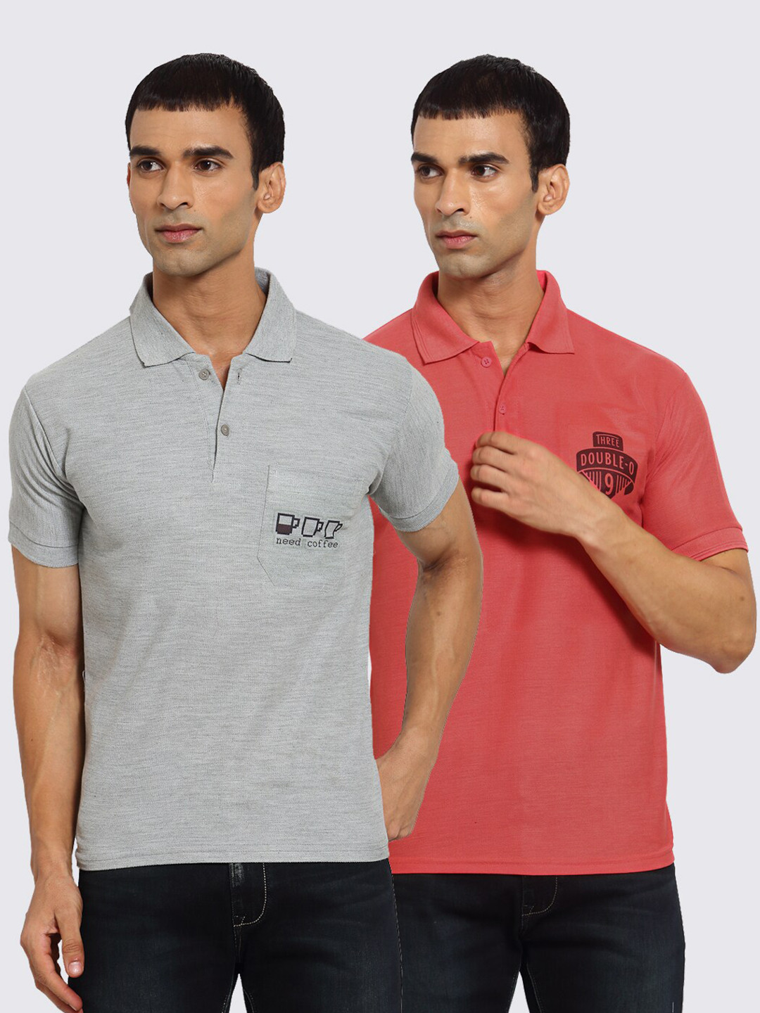 

KLOTTHE Men Grey 2 Polo Collar Applique T-shirt