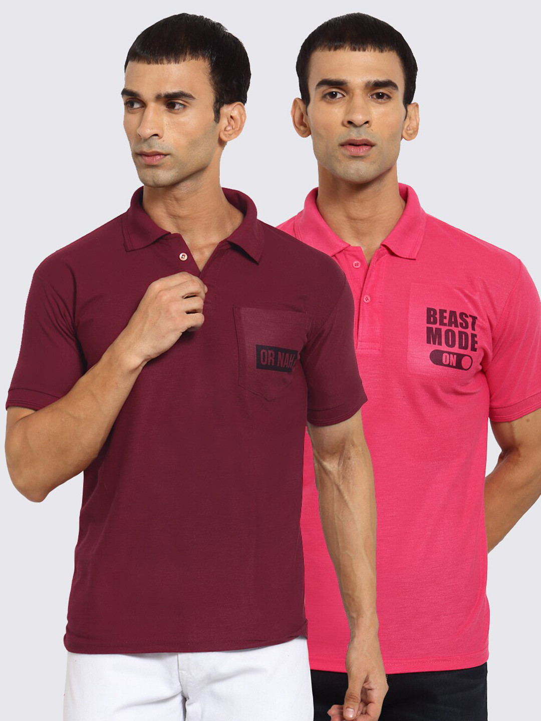 

KLOTTHE Men Maroon & Peach Pack of 2 Polo Collar T-shirt